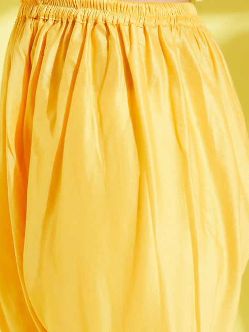 Girl's Yellow Mirror Kurta Pyjama Set